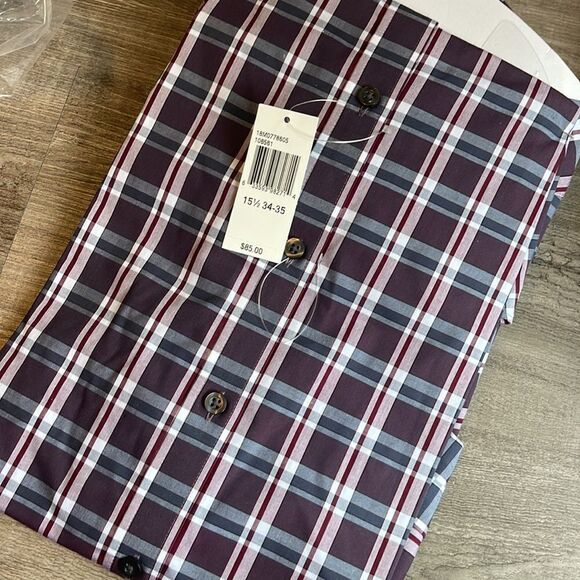 Michael Michael Kors Slim Fit Plaid Non-Iron Dress Shirt-BURGANDY-15.5-34/35 - Picture 2 of 2